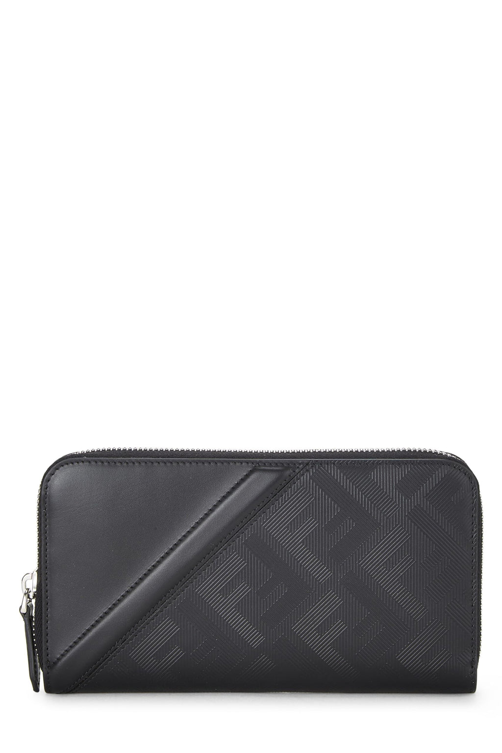 Fendi,  Black Zucca Leather Zip Around Wallet, Black