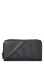 Fendi,  Black Zucca Leather Zip Around Wallet, Black