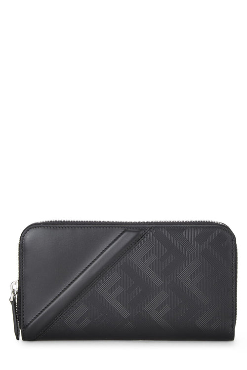 Fendi,  Black Zucca Leather Zip Around Wallet, Black