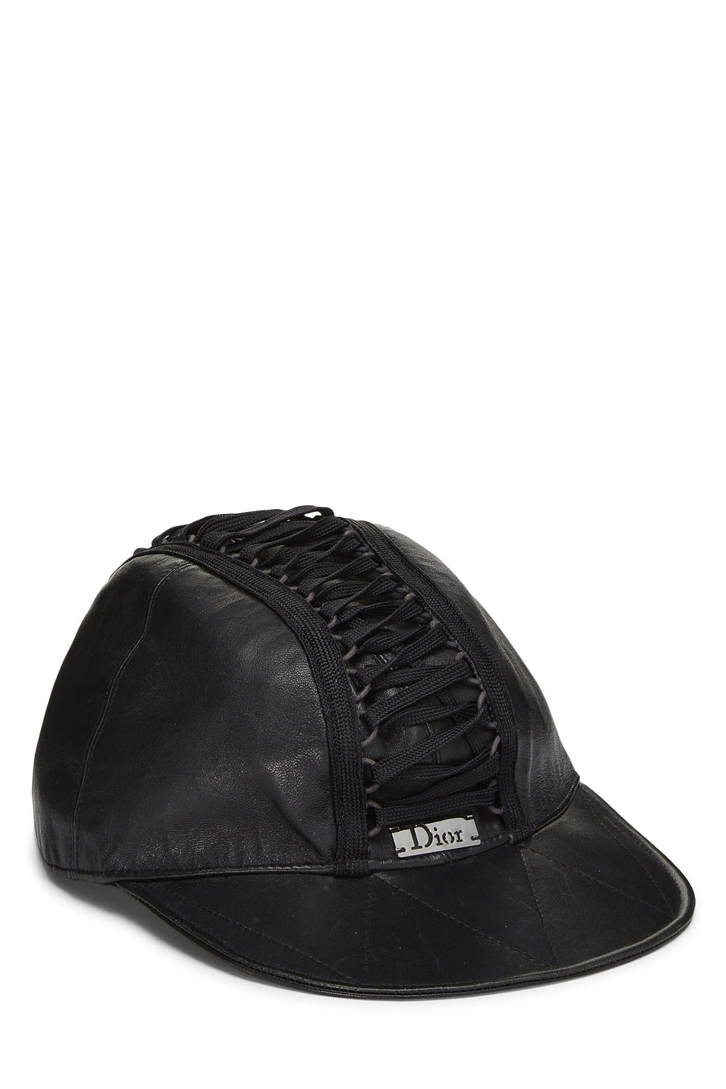 Dior,  Black Leather Lace-up Cap, Black