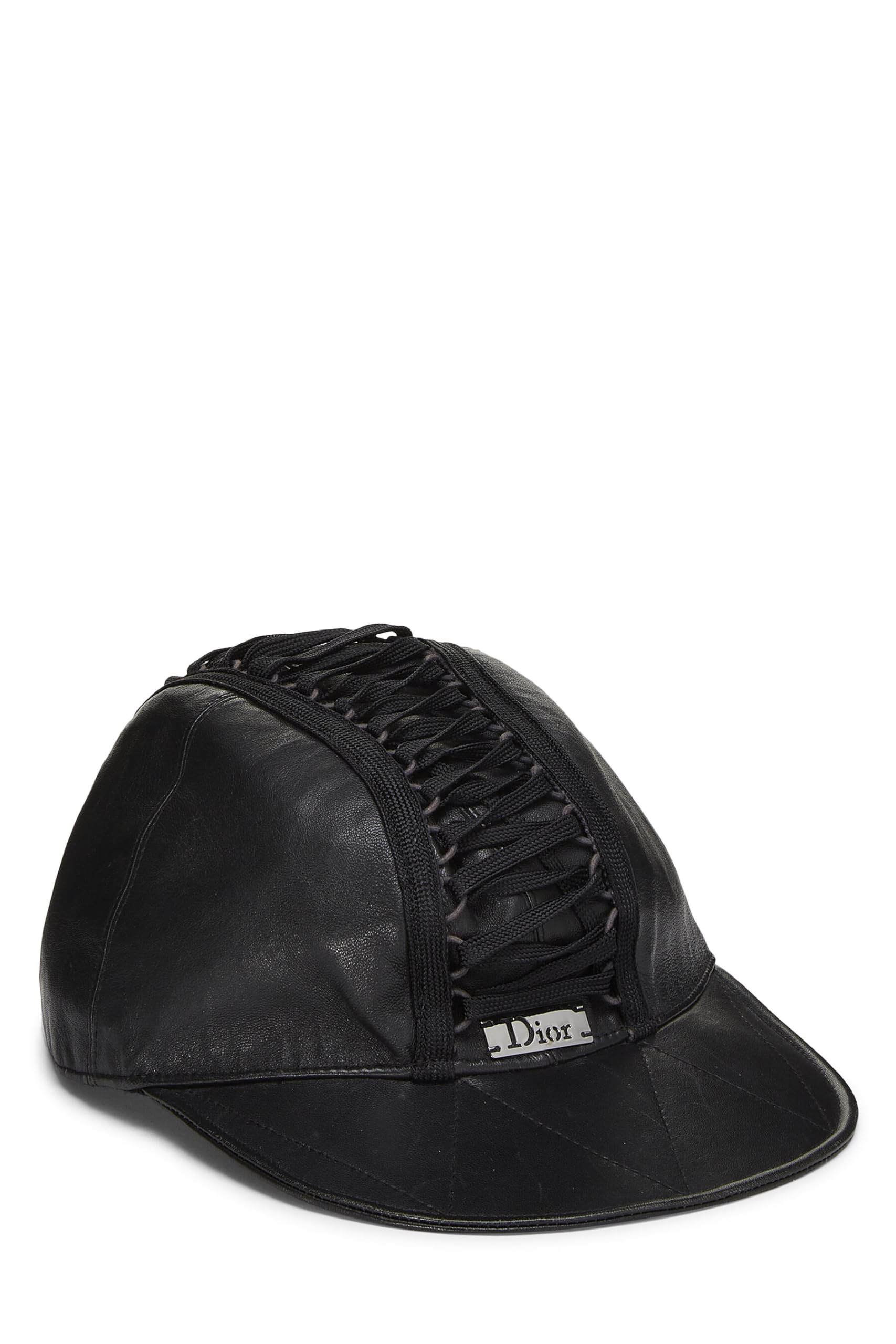 Dior,  Black Leather Lace-up Cap, Black