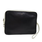 CELINE Clutch Bag Leather Black White Auth 72088