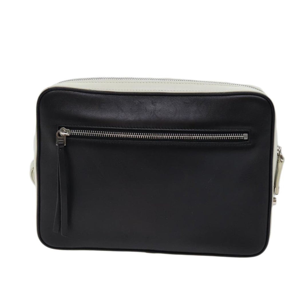 CELINE Clutch Bag Leather Black White Auth 72088