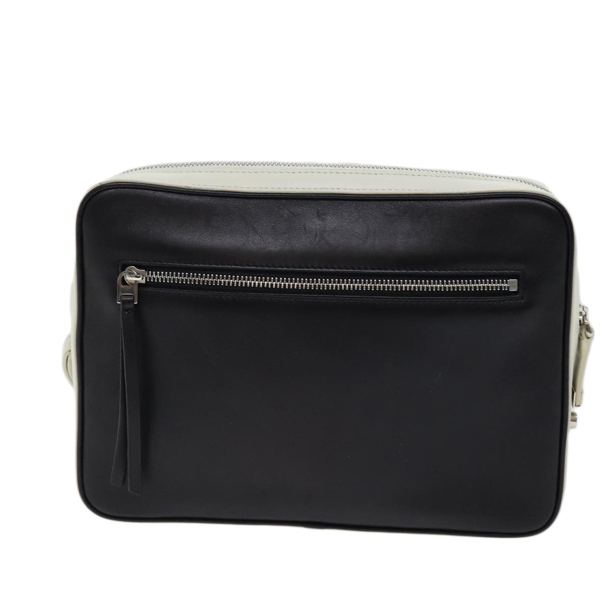 CELINE Clutch Bag Leather Black White Auth 72088