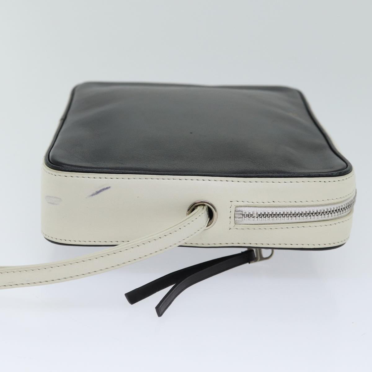 CELINE Clutch Bag Leather Black White Auth 72088