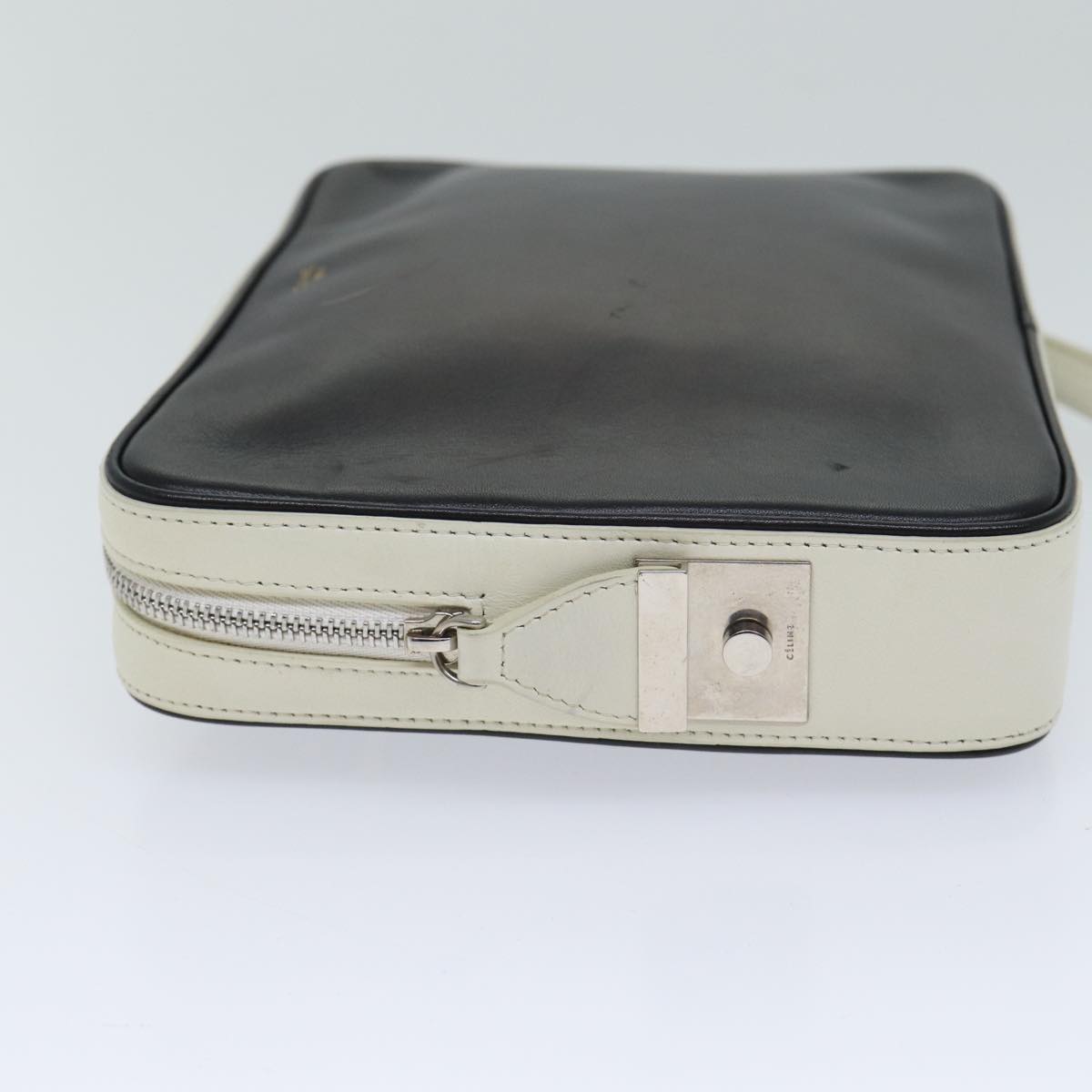 CELINE Clutch Bag Leather Black White Auth 72088