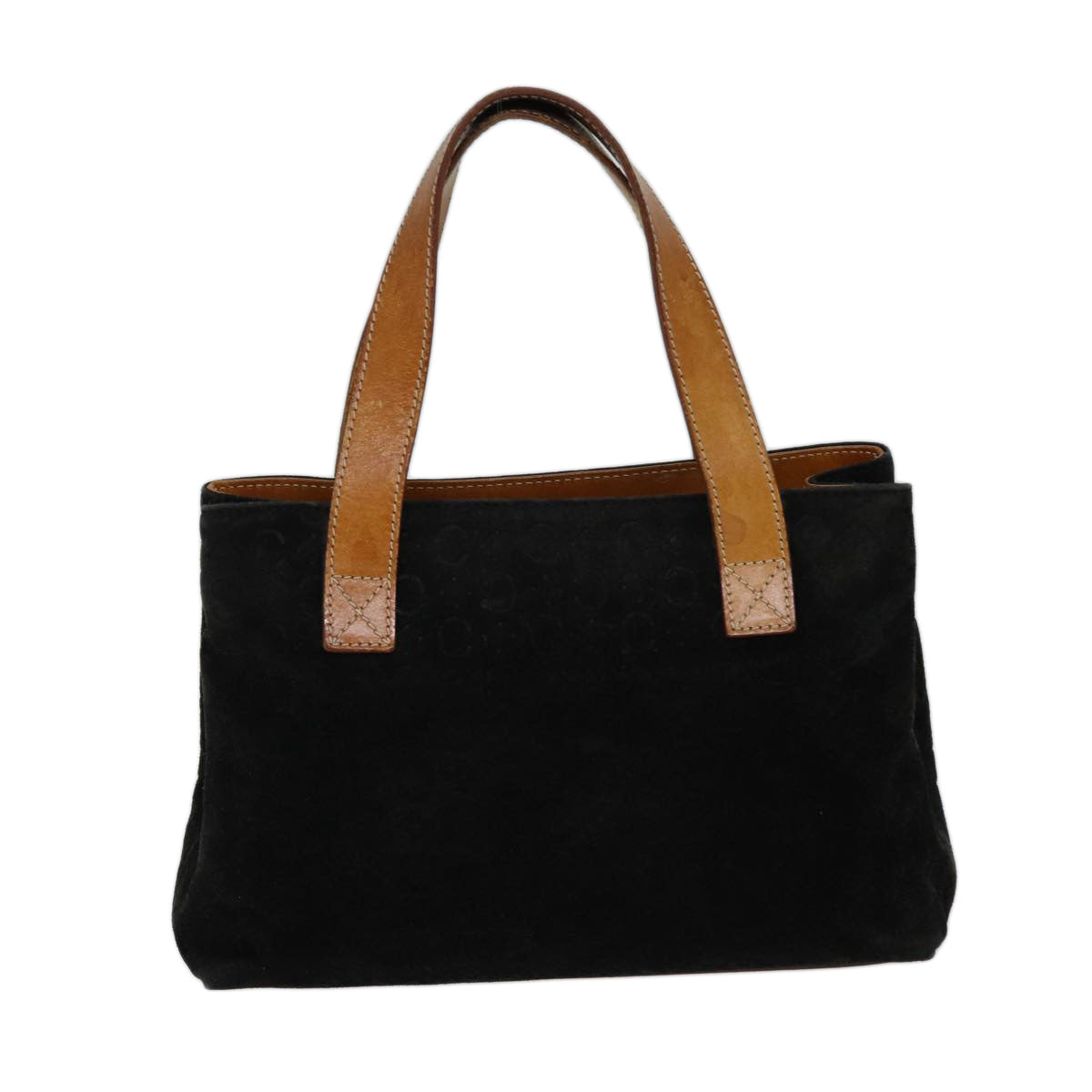 CELINE C Macadam Canvas Hand Bag Suede Black Auth 72094