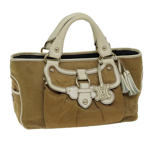 CELINE Hand Bag Canvas Beige Auth 72145