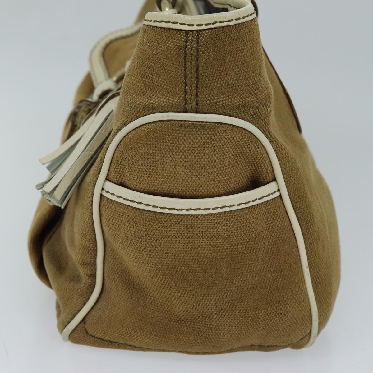 CELINE Hand Bag Canvas Beige Auth 72145