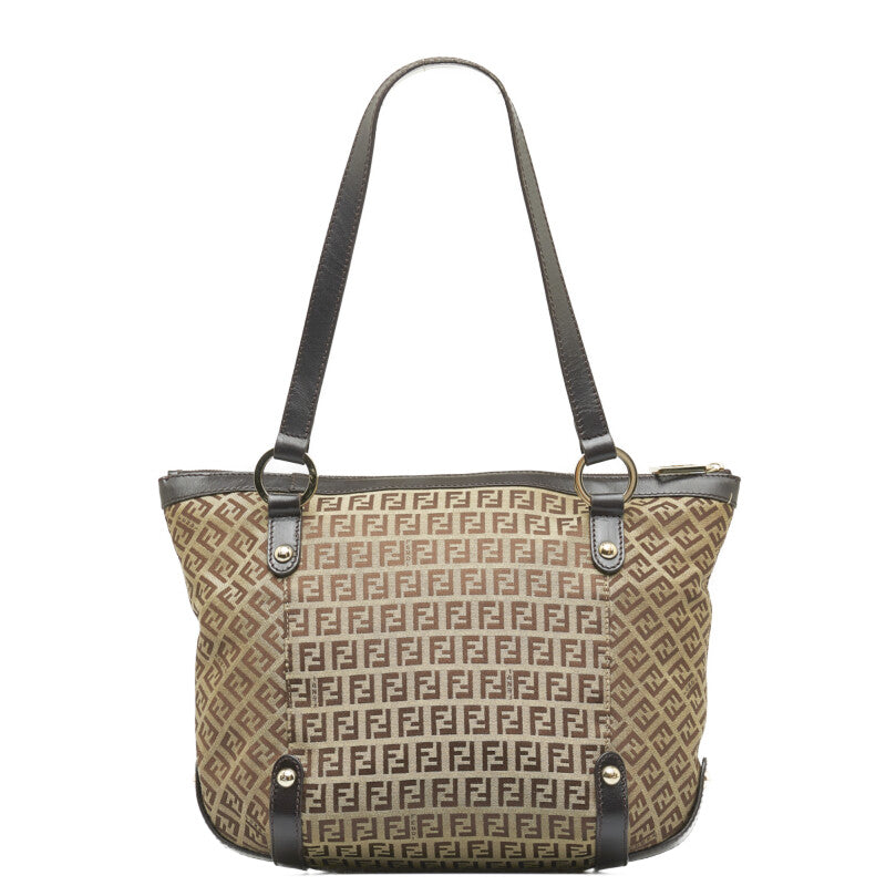 FENDI Zucca Shoulder Bag in Canvas Leather Brown Ladies 8BH196