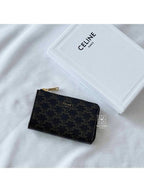 CELINE Triomphe Print Zipper Coin Wallet Tan