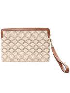 CELINE Textile Triomphe Print Calfskin Small Strap Pouch Bag White