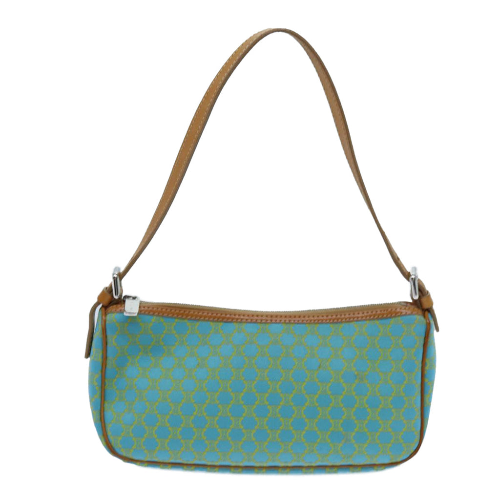 CELINE Macadam Canvas Accessory Pouch Light Blue Yellow Brown Auth 72320