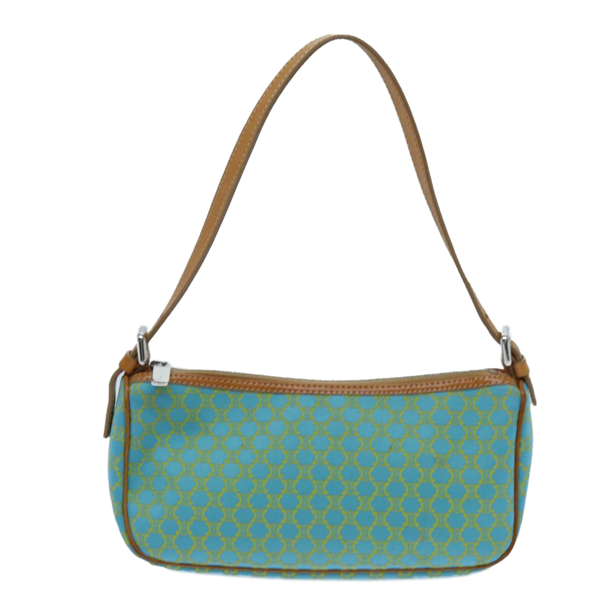 CELINE Macadam Canvas Accessory Pouch Light Blue Yellow Brown Auth 72320