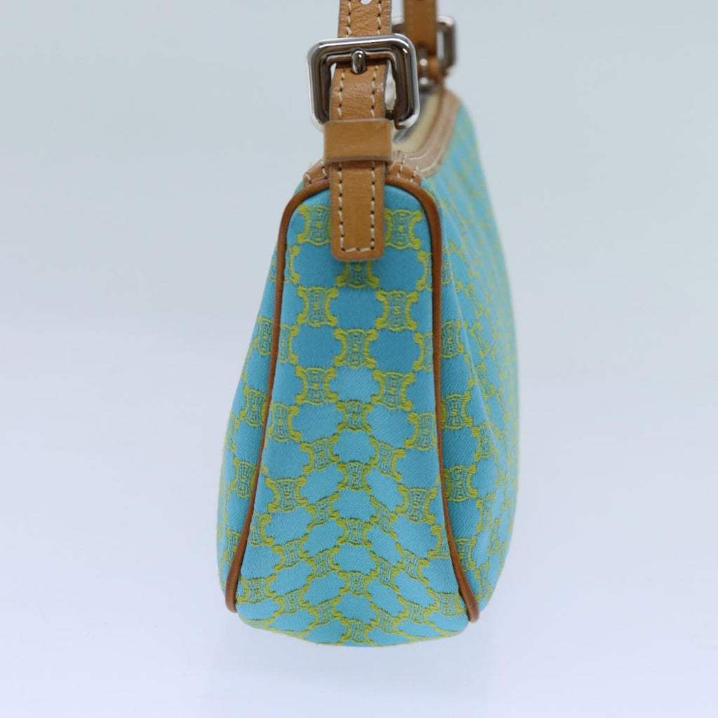 CELINE Macadam Canvas Accessory Pouch Light Blue Yellow Brown Auth 72320