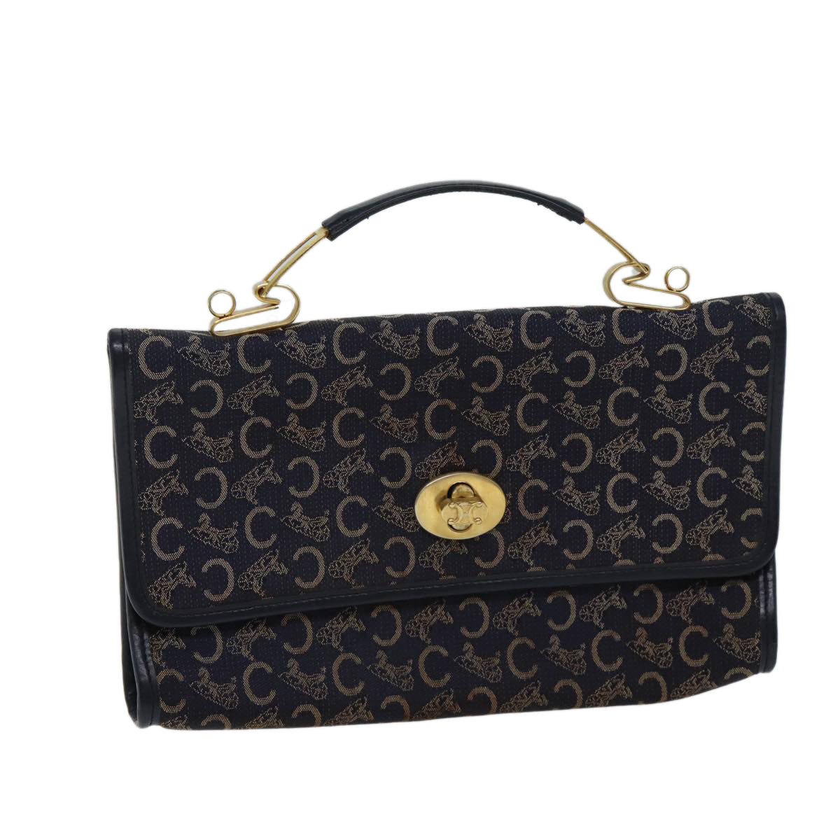 CELINE C Macadam Canvas Hand Bag Navy Auth 72328