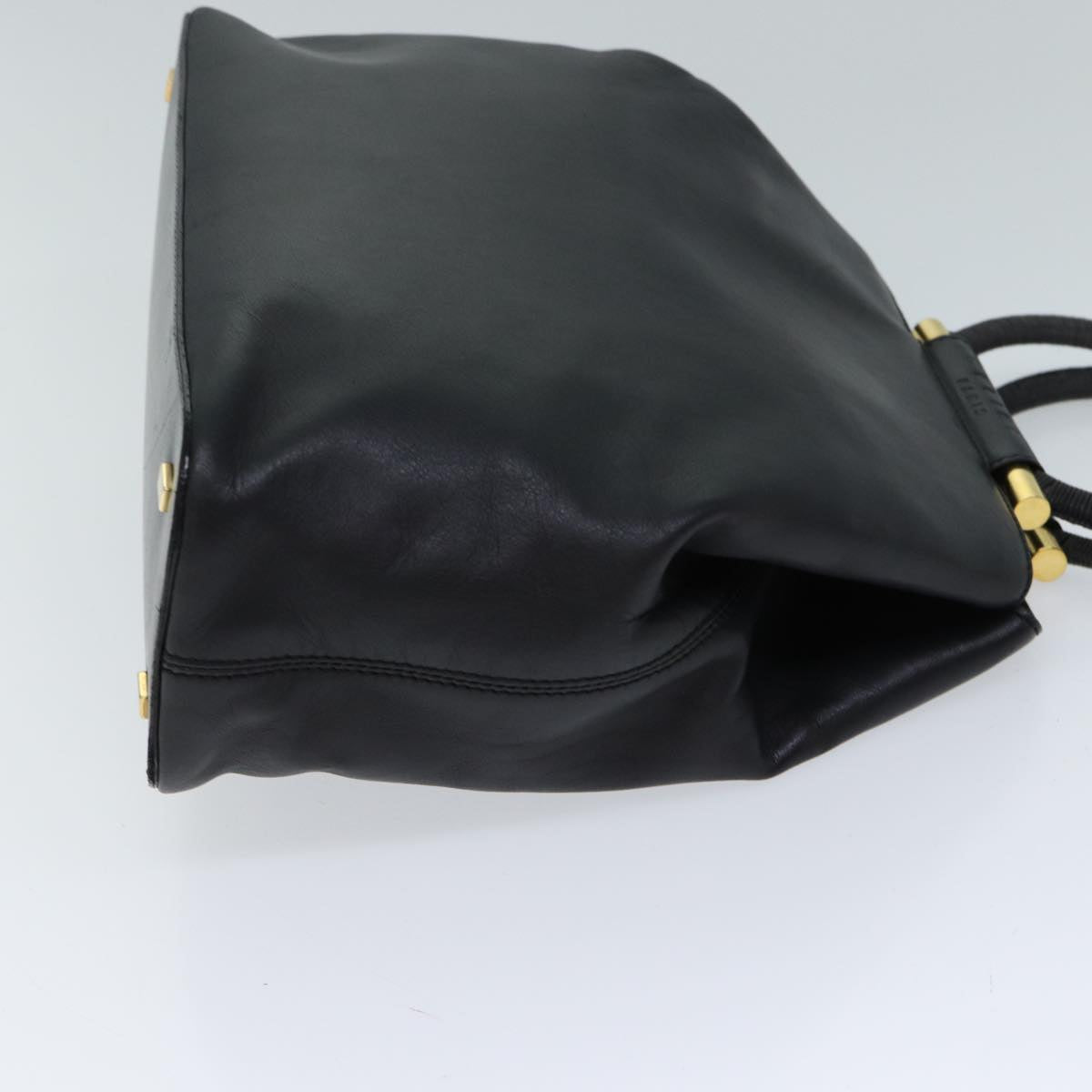 CELINE Hand Bag Leather Black Auth 72409