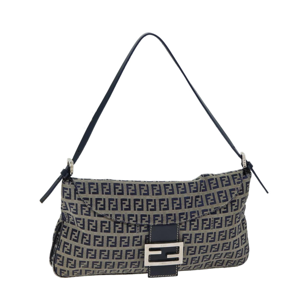 FENDI Zucchino Canvas Mamma Baguette Shoulder Bag Navy72416