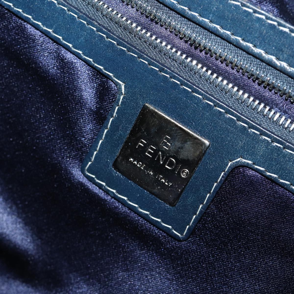FENDI Zucchino Canvas Mamma Baguette Shoulder Bag Navy72416