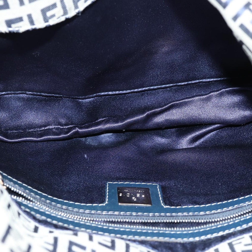 FENDI Zucchino Canvas Mamma Baguette Shoulder Bag Navy72416