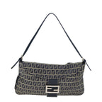 FENDI Zucchino Canvas Mamma Baguette Shoulder Bag Navy72416