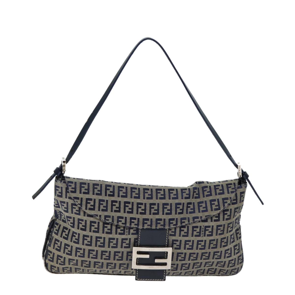 FENDI Zucchino Canvas Mamma Baguette Shoulder Bag Navy72416