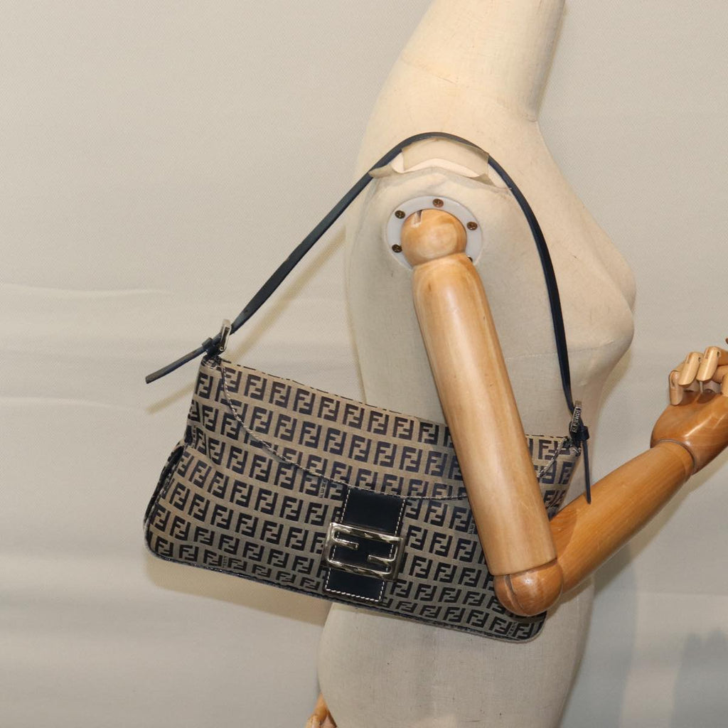 FENDI Zucchino Canvas Mamma Baguette Shoulder Bag Navy72416