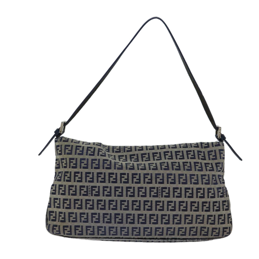 FENDI Zucchino Canvas Mamma Baguette Shoulder Bag Navy72416