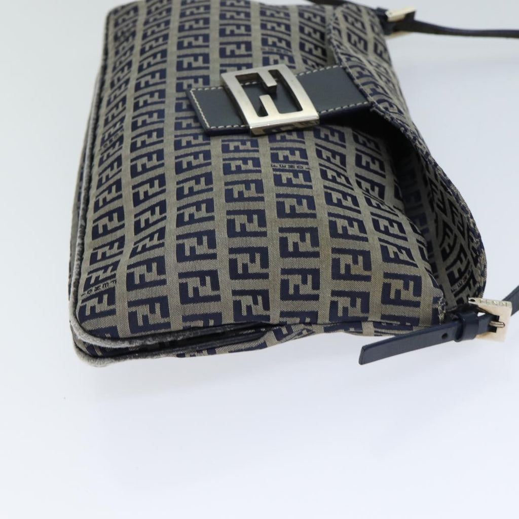 FENDI Zucchino Canvas Mamma Baguette Shoulder Bag Navy72416