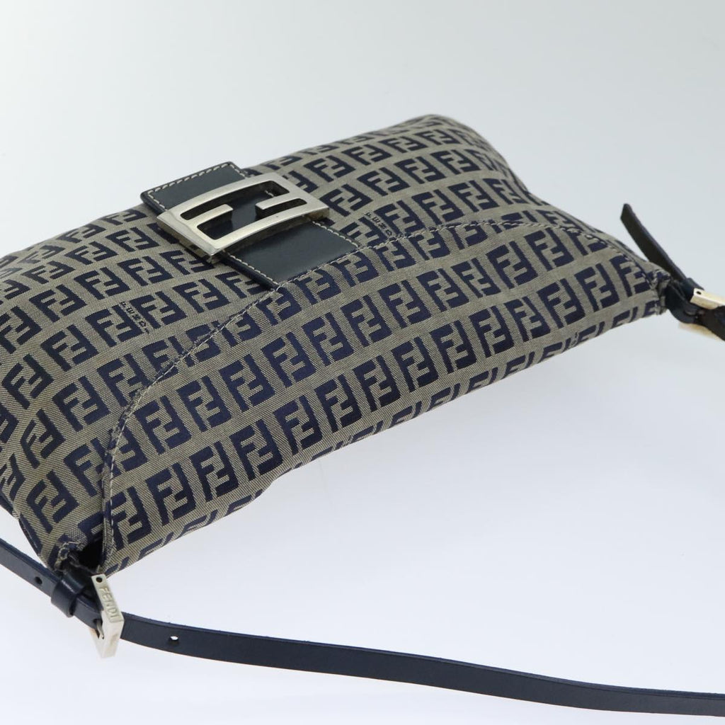 FENDI Zucchino Canvas Mamma Baguette Shoulder Bag Navy72416