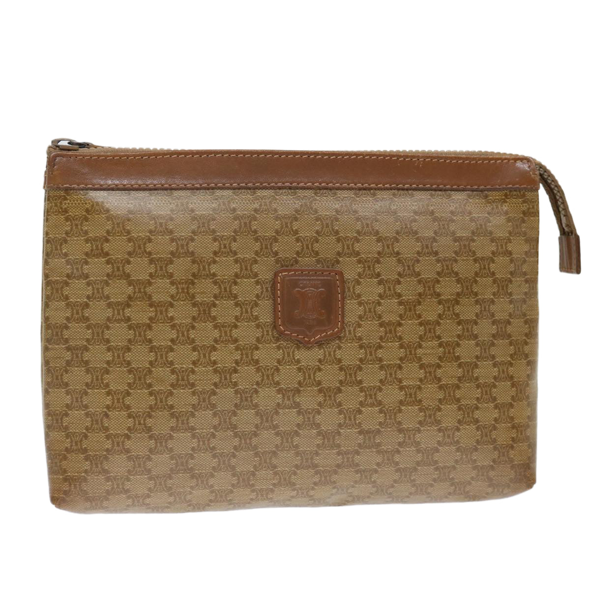 CELINE Macadam Canvas Clutch Bag Beige Auth 72478