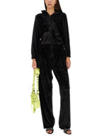 Balenciaga Women's BB Paris Strass Velvet  Zip-Up Hoodie Black