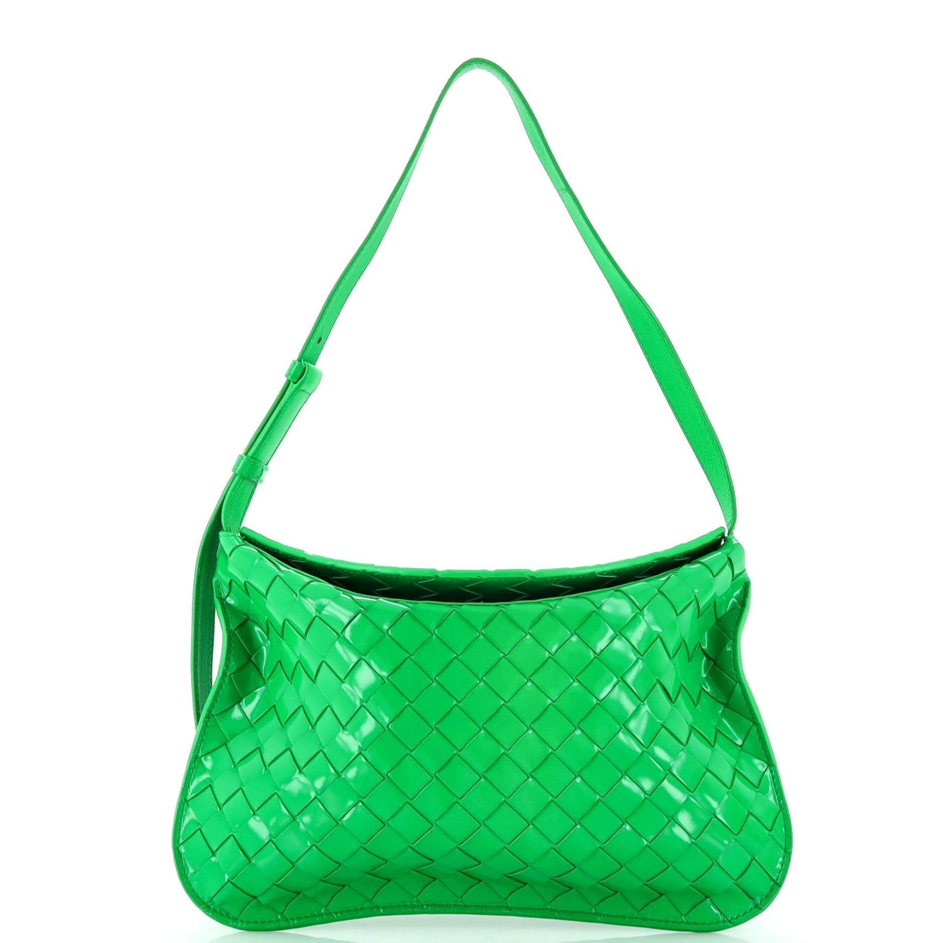 Bottega Veneta Fold Over Flap Hobo Intrecciato Patent Small
