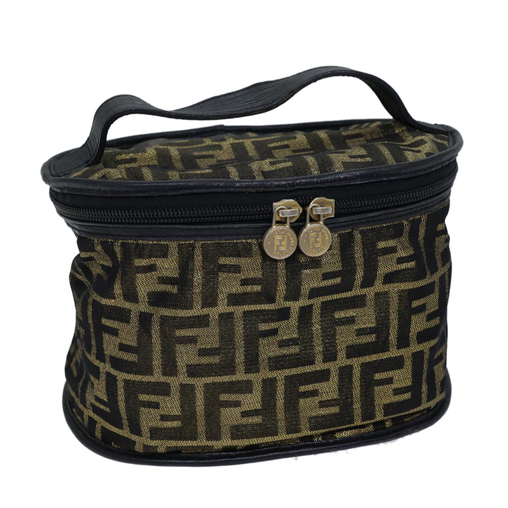 FENDI Zucca Canvas Vanity Hand Bag Gold Black72634