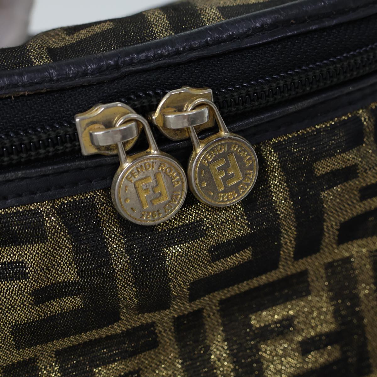 FENDI Zucca Canvas Vanity Hand Bag Gold Black72634