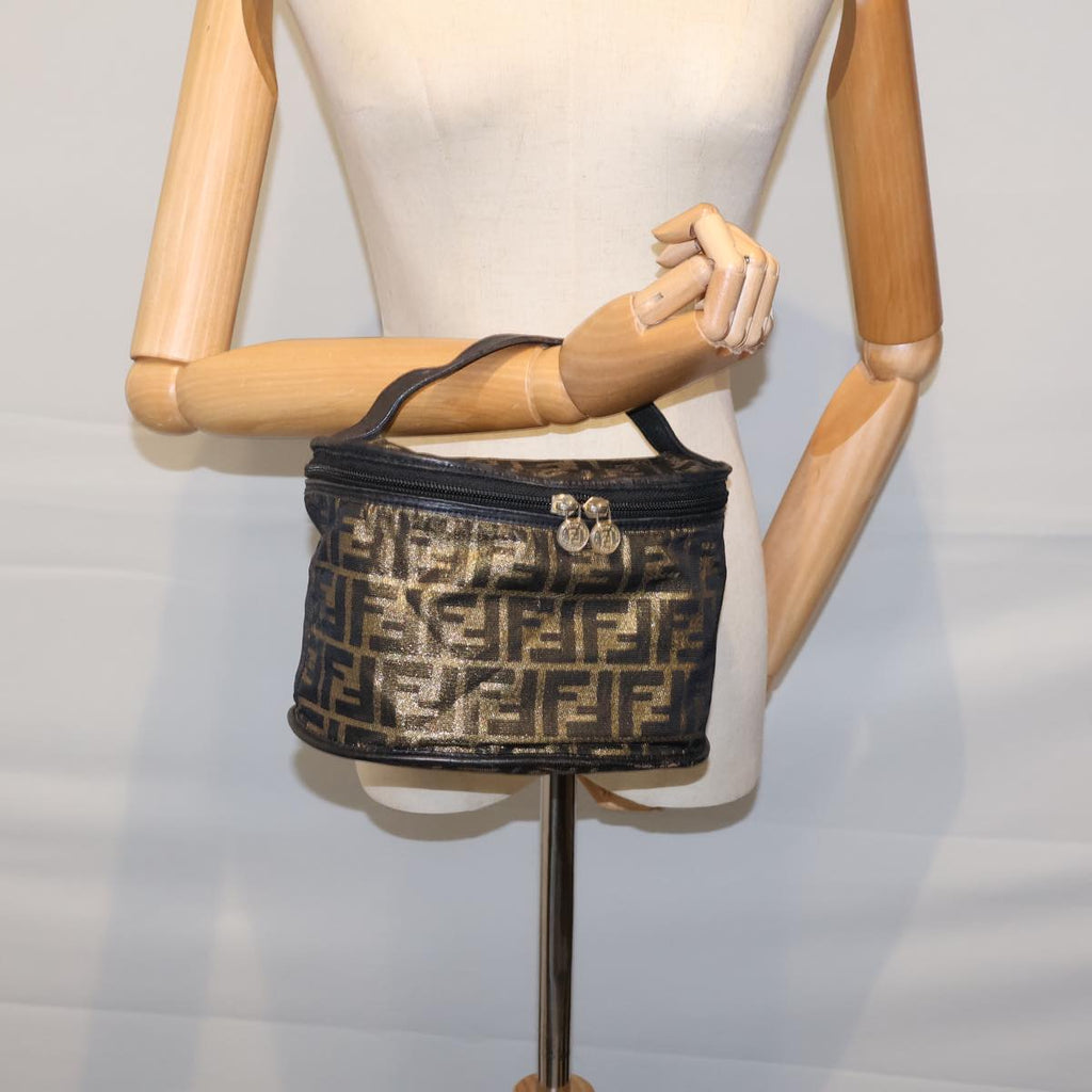 FENDI Zucca Canvas Vanity Hand Bag Gold Black72634