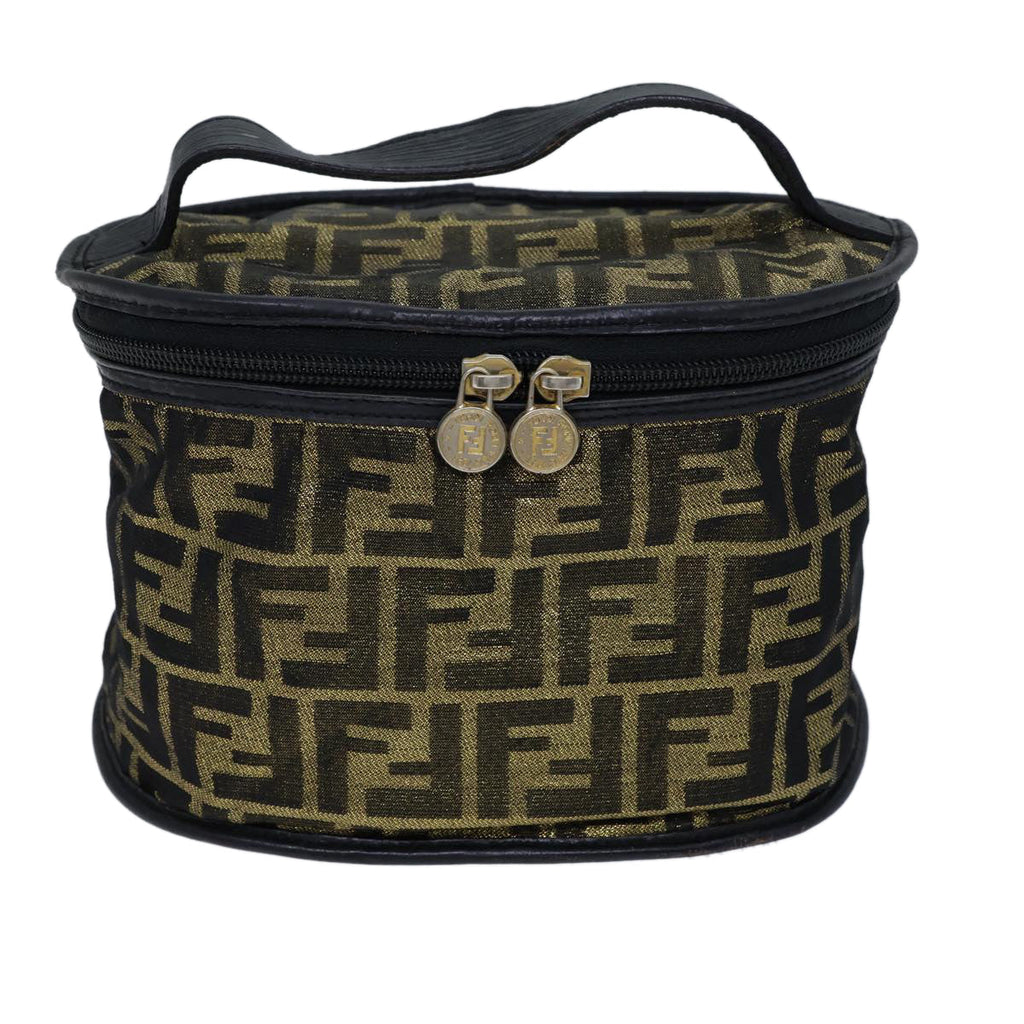 FENDI Zucca Canvas Vanity Hand Bag Gold Black72634
