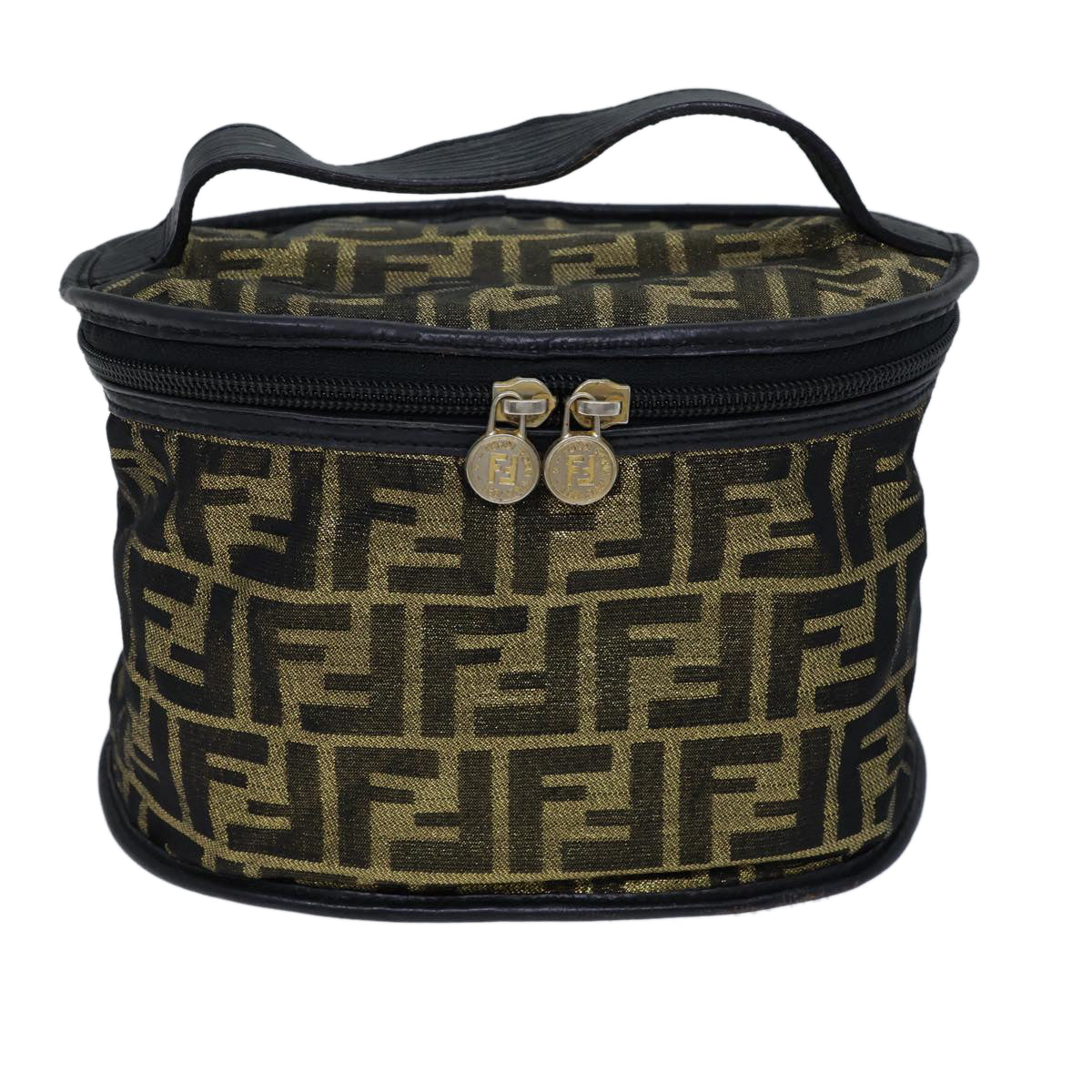 FENDI Zucca Canvas Vanity Hand Bag Gold Black72634