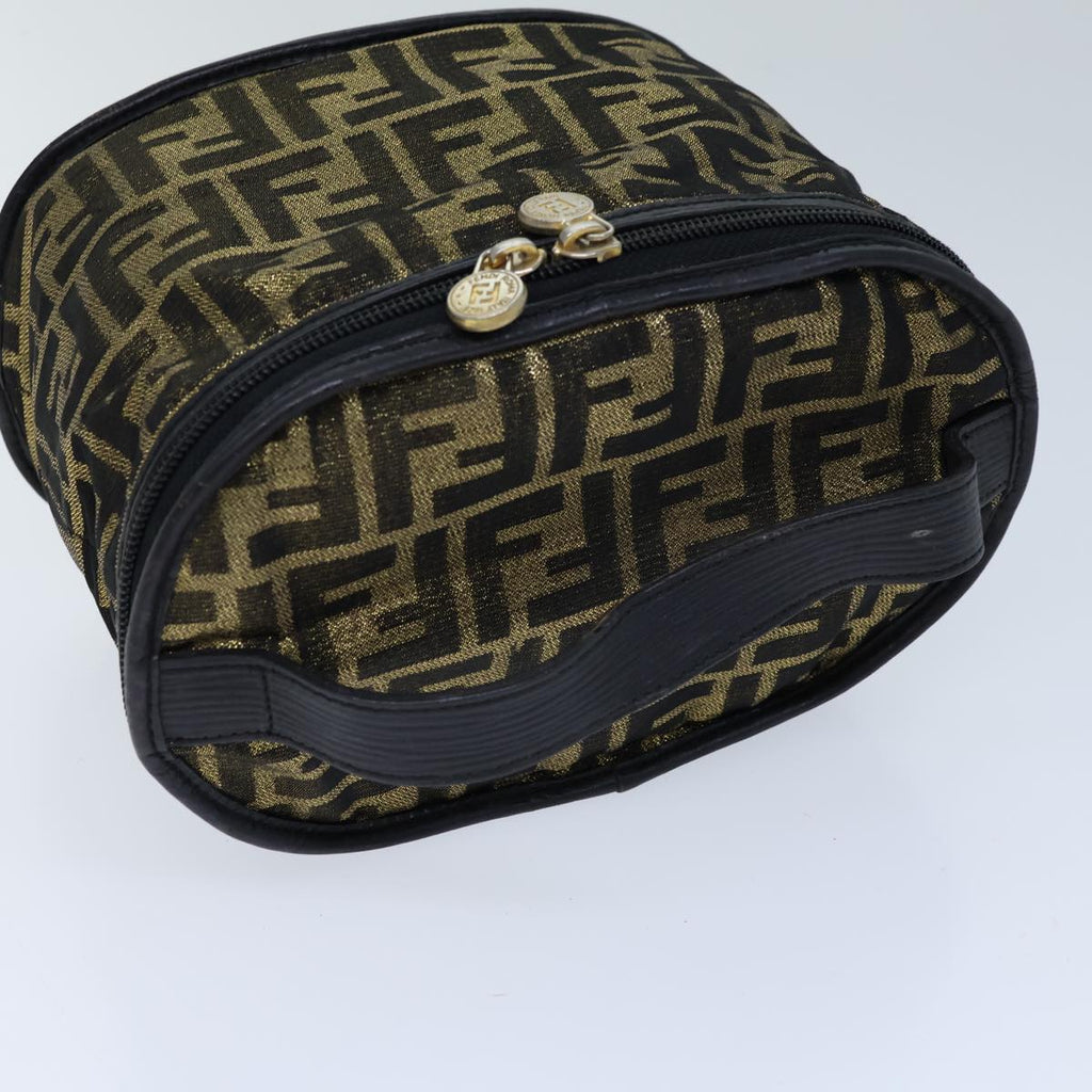 FENDI Zucca Canvas Vanity Hand Bag Gold Black72634