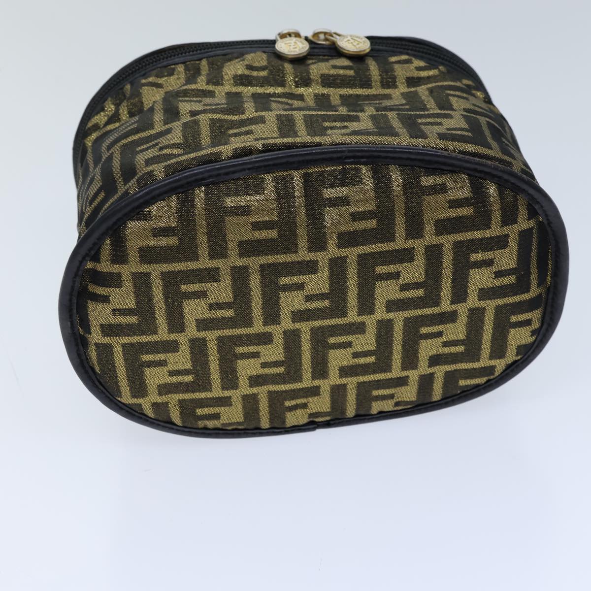 FENDI Zucca Canvas Vanity Hand Bag Gold Black72634