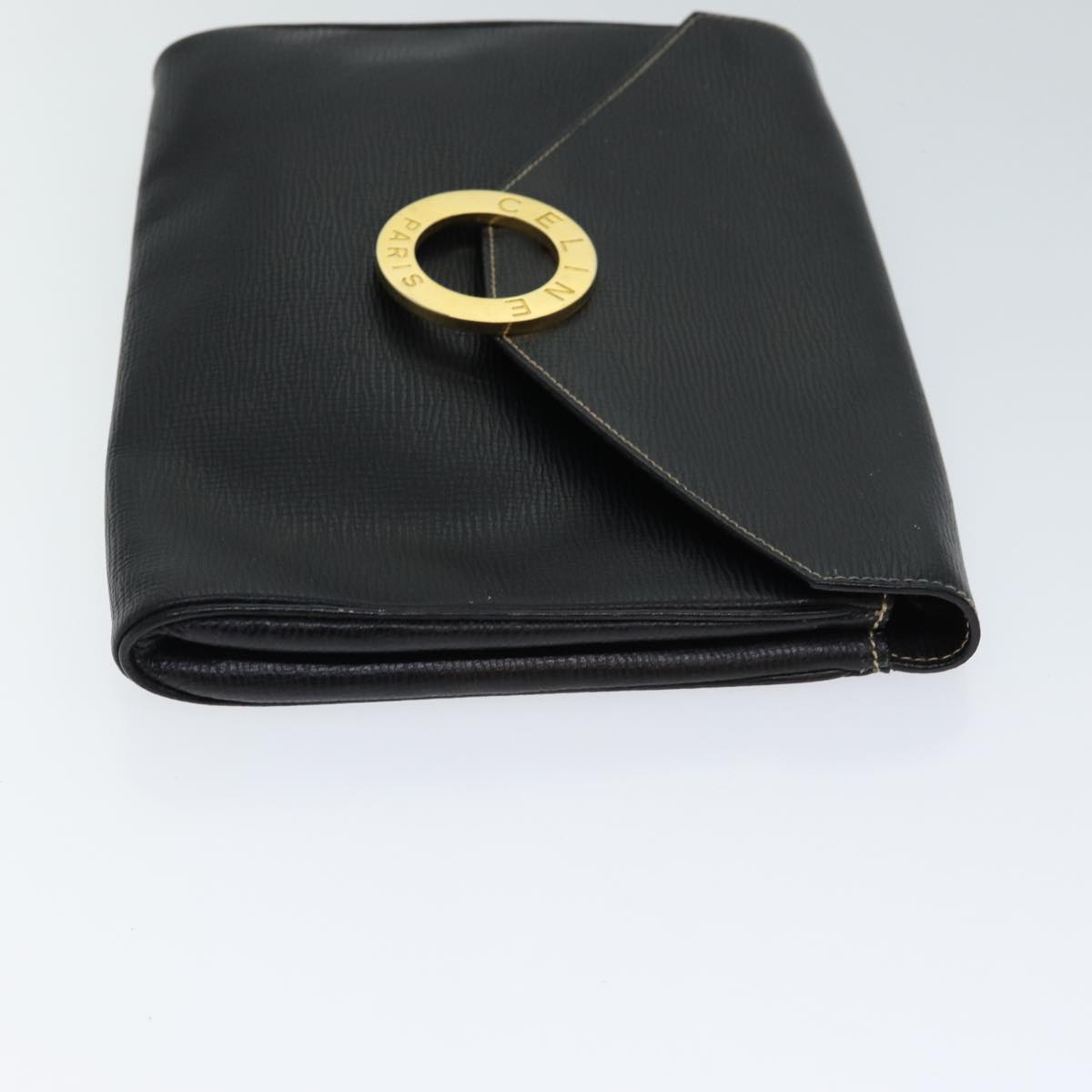 CELINE Circle Shoulder Bag Leather Black Auth 72649