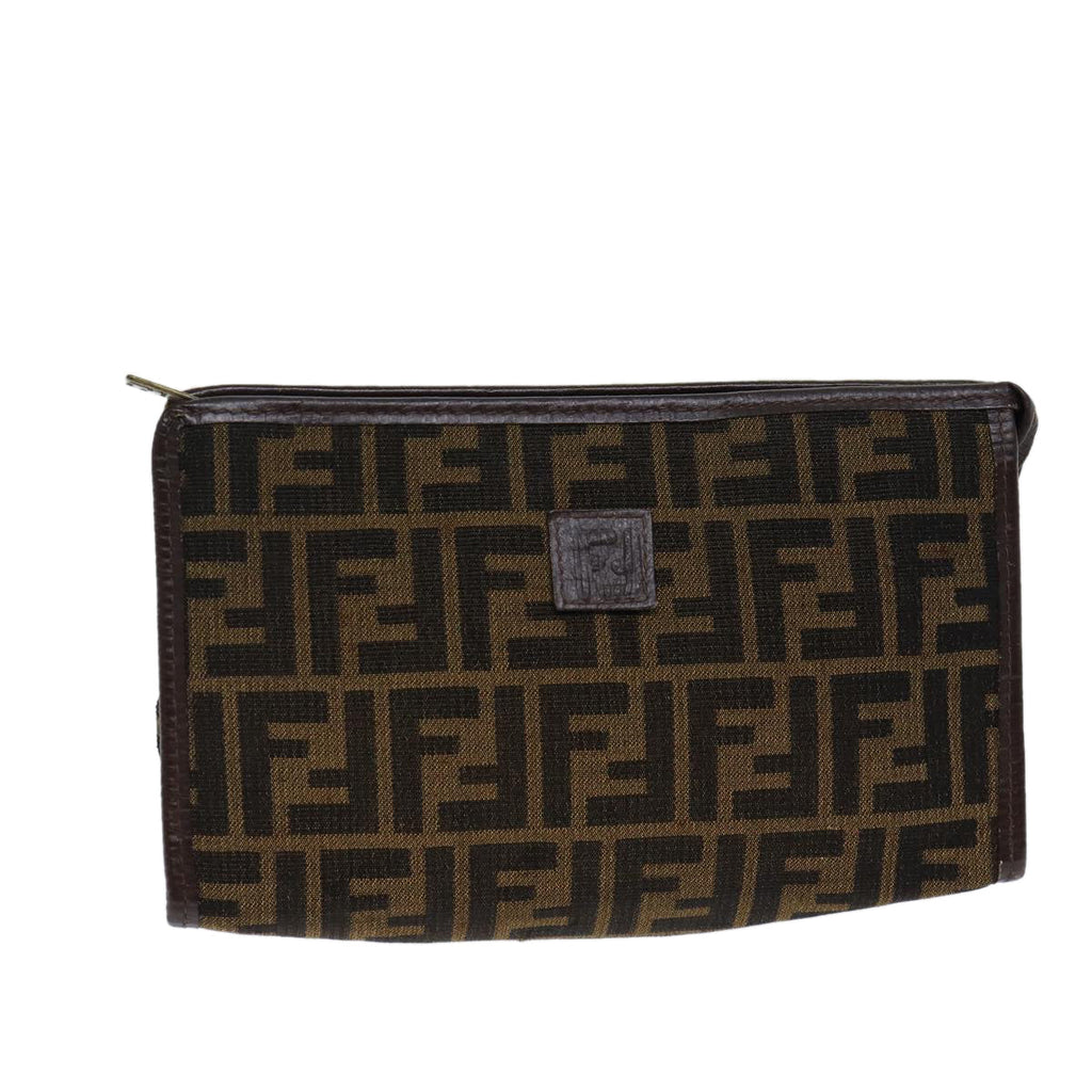 FENDI Zucca Canvas Clutch Bag Brown Black72651