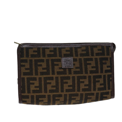 FENDI Zucca Canvas Clutch Bag Brown Black72651