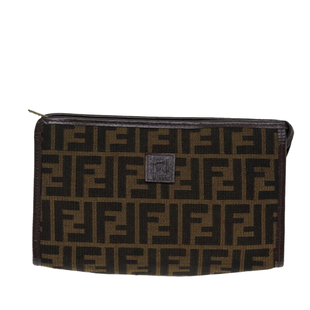 FENDI Zucca Canvas Clutch Bag Brown Black72651