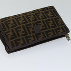 FENDI Zucca Canvas Clutch Bag Brown Black72651