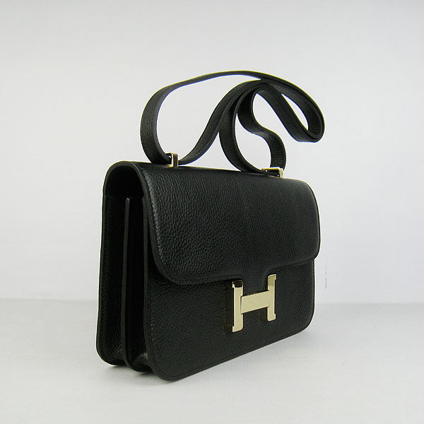 Hermes Calf Leather Message Bag H020 Black Golden