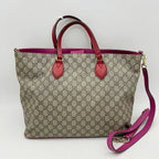 GUCCI Soft GG Supreme Monogram Medium Crossbody Tote Beige Hibiscus Red New Rosette LA19445