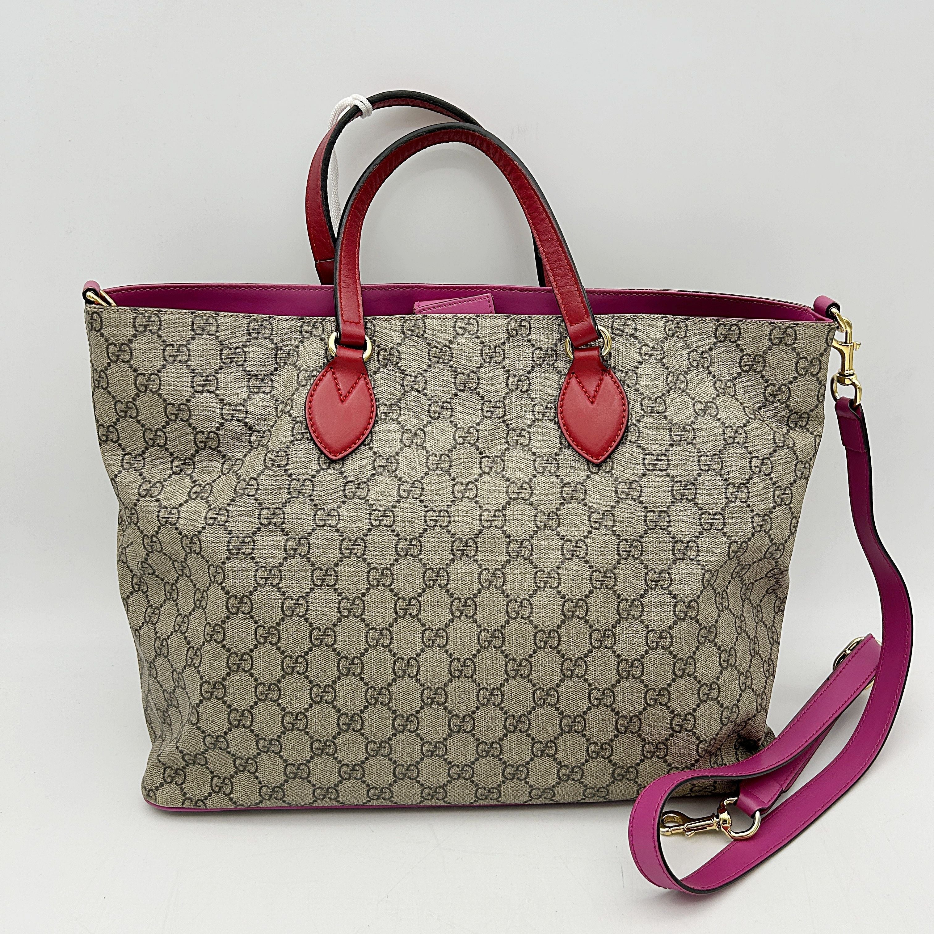 GUCCI Soft GG Supreme Monogram Medium Crossbody Tote Beige Hibiscus Red New Rosette LA19445