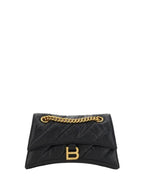 Balenciaga Women's Crush Logo Gold Chain Small Shoulder Bag Black