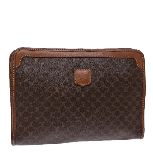 CELINE Macadam Canvas Clutch Bag PVC Brown Auth 72806